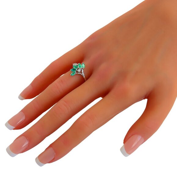 Genuine Emerald and Diamond Ring in 925 Sterling Silver - Picture 6 of 7